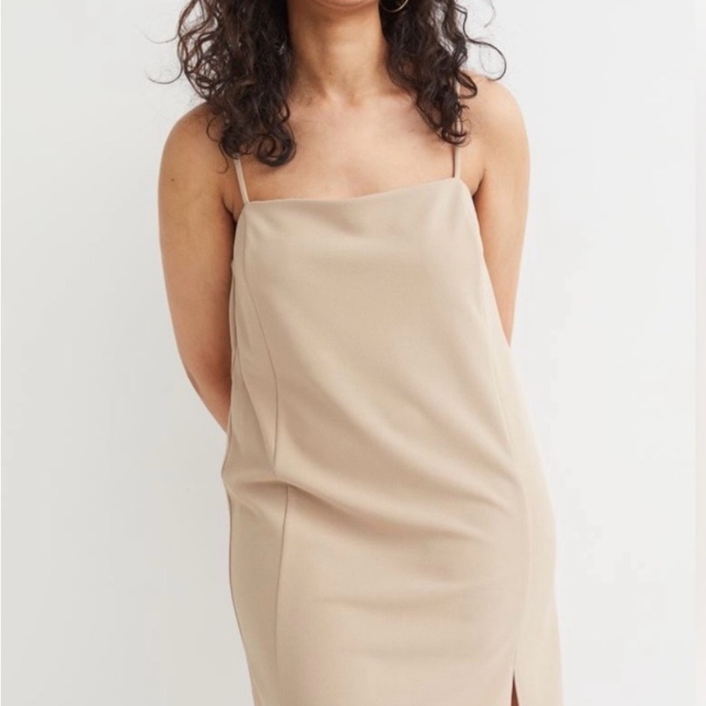 H&M Beige Sheath Mini Dress with Thin Straps- S